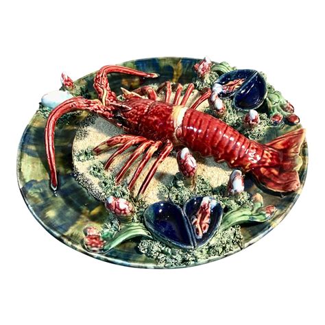 1950s Majolica Lobster Plate By Jose Alvaro Caldas Da Rainha Chairish