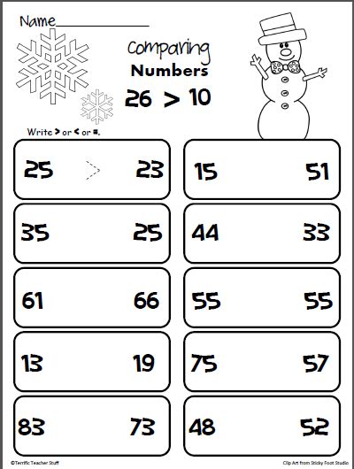 grade  math worksheets comparing numbers  worksheet