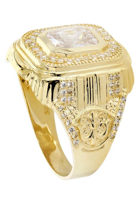 Rock Crystal And Cz 10k Yellow Gold Mens Ring 79 Grams Frostnyc