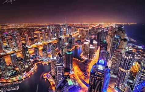 Download Dubai City Lights 8k Uae Downtown Water United Pc