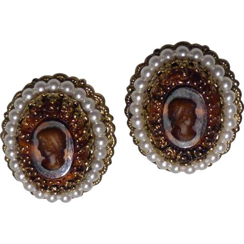 Vintage Glass Cameo Earrings W Germany Historique Ruby Lane