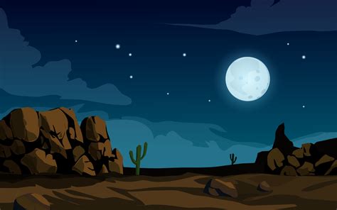 Desert Night Illustration With Full Moon And Rocks 9432504 Vector Art
