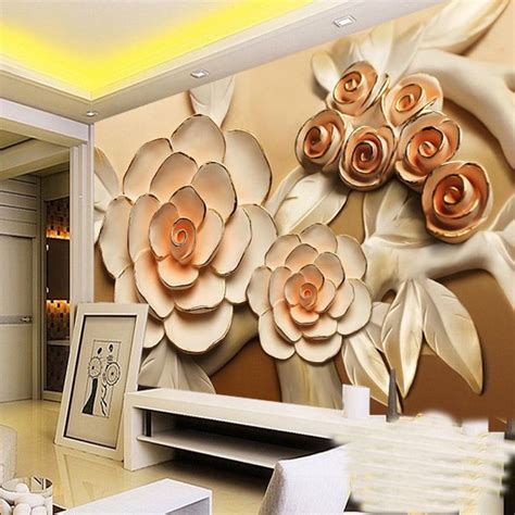 Wholesale Embossed Rose Flower Mural 3d Wall Photo Murals Washable