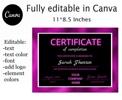 Certificate Of Completion Template Editable Hair Certificate Etsy