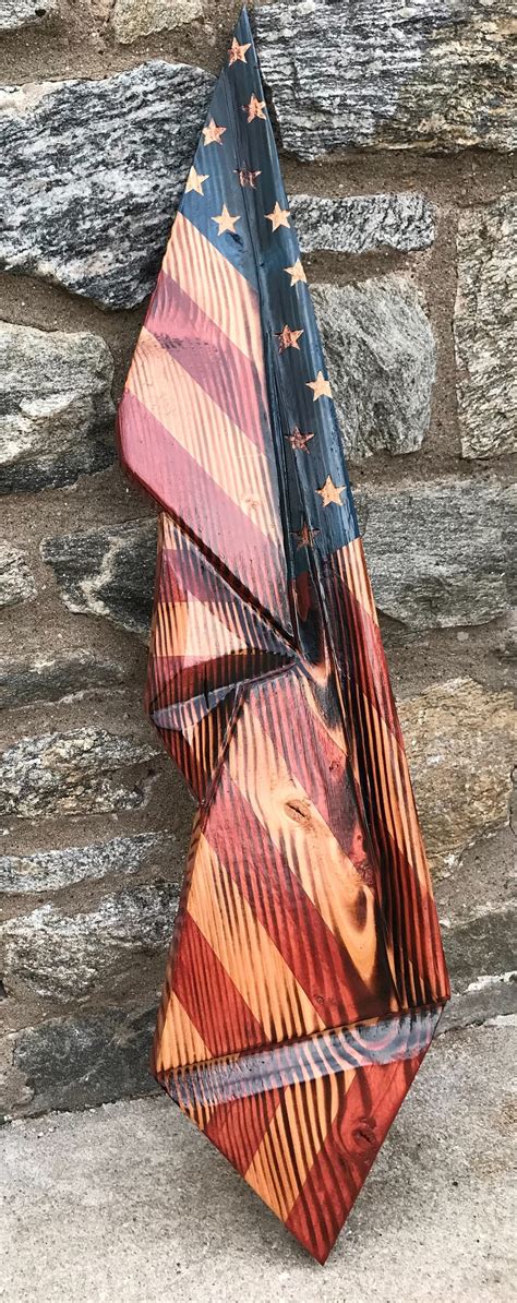 Hand Carved Draped American Wooden Flag Etsy