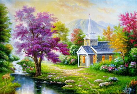 Country House Landscape Painting Hd Picture Nature Stock