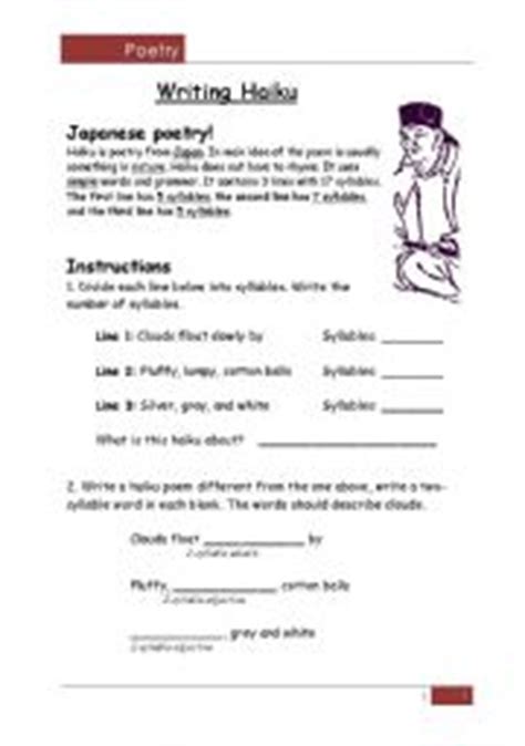 Apart from ruled paper we also have printable penmanship paper that is useful for kids who practice their handwriting. Writing a Haiku Poem - ESL worksheet by shlinder