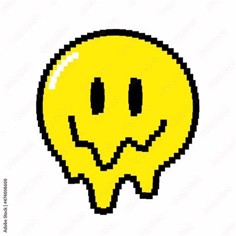 Funny Melt Smile Face Pixel Art Icon Vector Cartoon Graphic