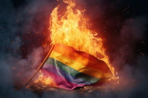 Premium Ai Image Rainbow Color Flag Burning In The Fire