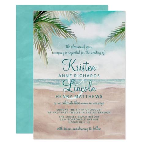 Island Breeze Painted Beach Scene Tropical Wedding Invitation
