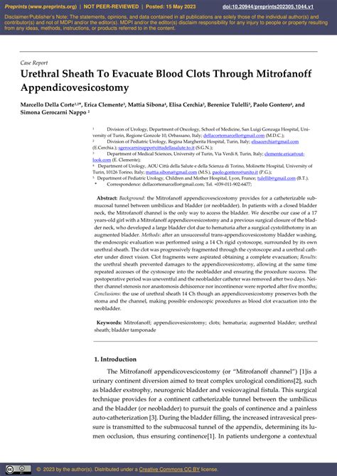 Pdf Urethral Sheath To Evacuate Blood Clots Through Mitrofanoff