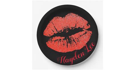 Chic Black And Glitter Red Lips Print Paper Plates
