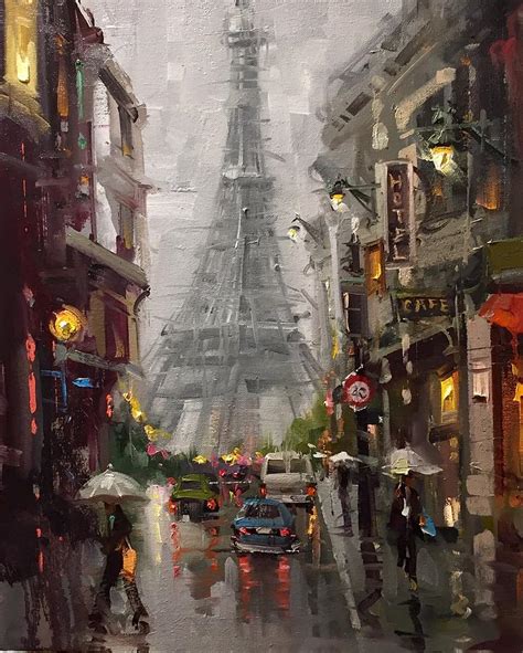 Rainy Day In Paris Painting By Mostafa Keyhani Fine Art America