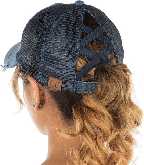 Funky Junque Criss Cross Hat Womens Baseball Cap Distressed Ponytail