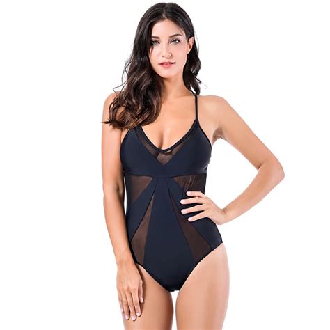 2017 newest one piece swimsuit women sexy mesh swimwear patchwork bodysuit bathing suit monokini