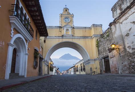 Arch In Colonial Town Antigua Guatemala Cobble Stone Streets Spanish