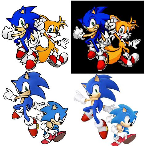 Sonic And Tails And Modern Sonic And Classic Sonic By