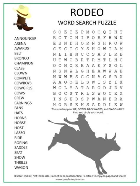 Rodeo Word Search Puzzle Puzzles To Play
