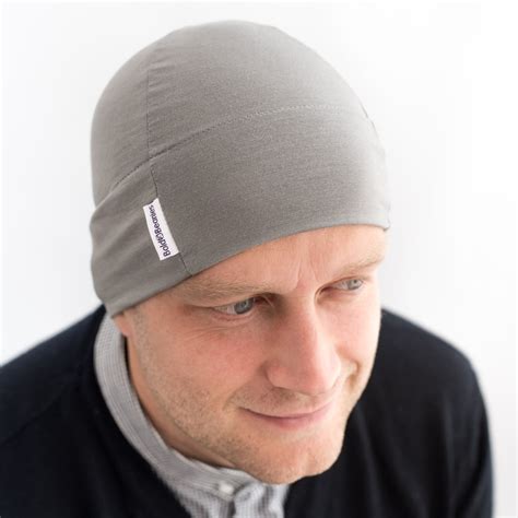 Grey Plain Mens Bold Beanies Hat Cancer Chemo Alopecia Cap