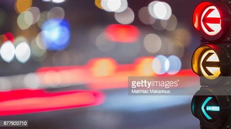 Urban City Street Szene With Colorful Traffic Lights And Bokeh Night