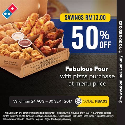 Check out the following discount code & voucher code to access a 50% discount. Domino's Malaysia Merdeka Day Domino's Coupon Promotion ...