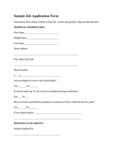 50 Free Employment Job Application Form Templates Printable