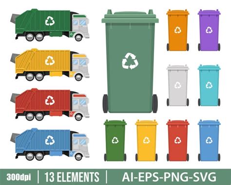 Garbage Truck Clipart Vector Design Illustration Garbage Etsy
