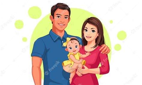 Hermosa Ilustración De Padre Y Madre Con Hija Vector Premium