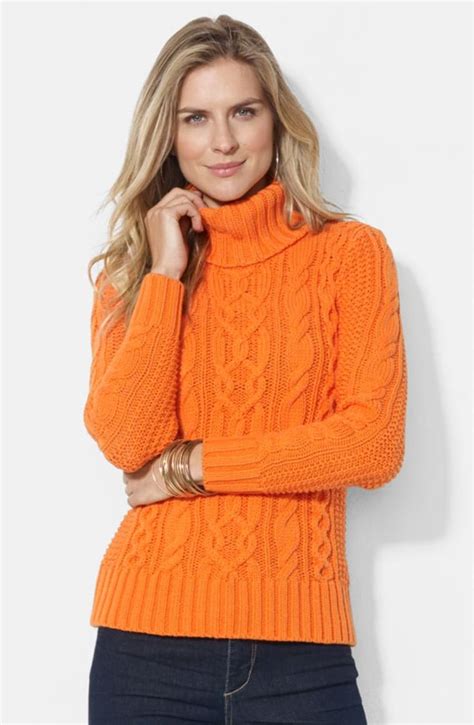 Lauren Ralph Lauren Cable Knit Cotton Blend Turtleneck Sweater