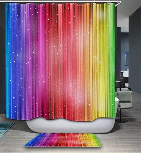 Rainbow Color Glitter Shower Curtain Bathroom Decor Rainbow Curtains
