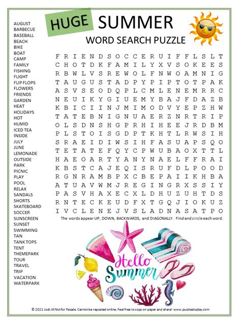 Free Printable Word Search Summer