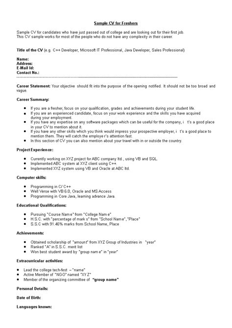 Simple resume format for freshers word file resume 32 resume templates for freshers download free word 005 simple resume template free download stupendous ideas 90 best resume model for freshers resume format download 21 posts related to simple resume format pdf for freshers. Basic Fresher Resume | Templates at allbusinesstemplates.com