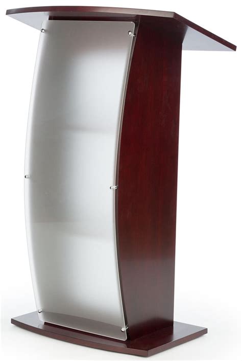 Frosted Lecture Stand Red Mahogany With Curved Acrylic Front