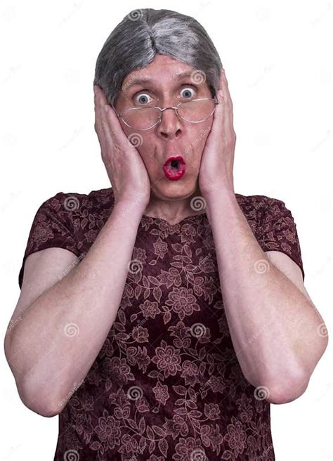 Ugly Old Lady Grandma Shock Surprise Afraid Scared Stock Photo Image