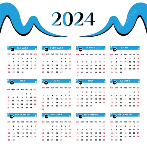 2024年黑色和天藍色獨特風格的日曆 向量 日曆 2024 年日历 年曆向量圖案素材免費下載，png，eps和ai素材下載 Pngtree