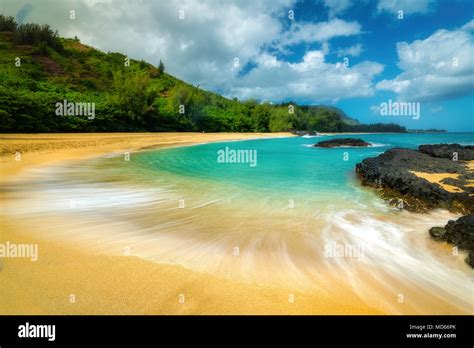 Lumahai Beach With Wave Kauai Hawaii Stock Photo Alamy