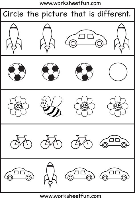 Here is number 2 worksheet for kindergarten, toddlers, and. Circle the picture that is different - 1 Worksheet / FREE ...