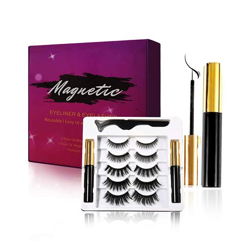 5 pair magnetic eyelashes and eyeliner kit waterproof smudgeproof removable
