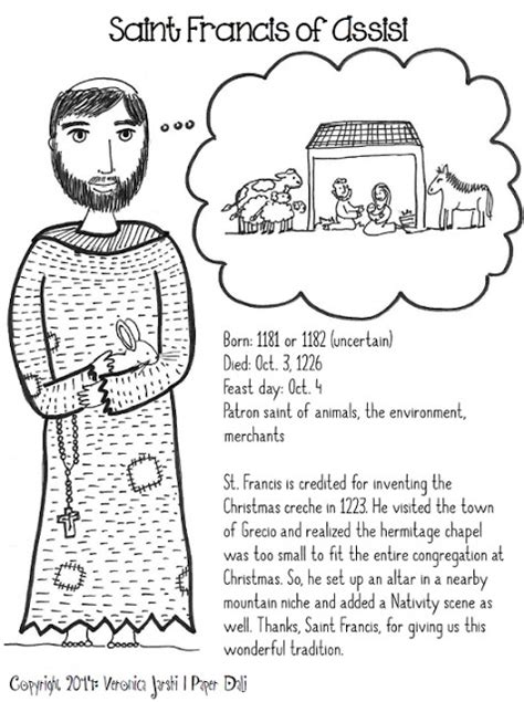 Print out this activity sheet and go! Paper Dali: Saint Francis of Assisi Coloring Page [Free ...