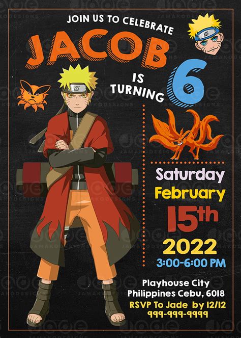 Naruto Shippuden Birthday Invitation Printable Template 5 X 7 Or 4 X 6 Jamakodesigns