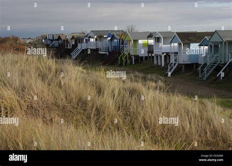 Beach Huts Behind The Dunes At Old Hunstanton Norfolk Stock Photo Alamy
