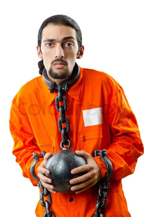 Convict With Handcuffs On White Stock Image Colourbox