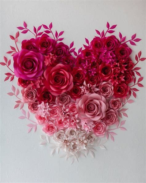 Paper Flowers Heart Wall Art Valentines Paper Flower Etsy Paper
