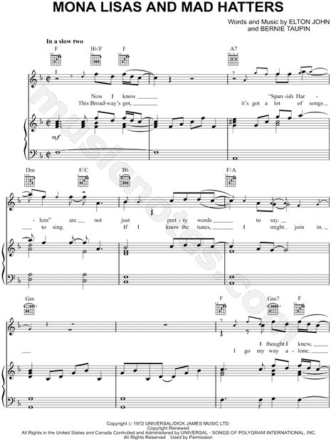 Elton John Mona Lisas And Mad Hatters Sheet Music In F Major