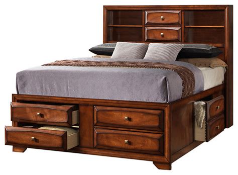 The headboard features both drawer storage and two open shelves. Bookcase Captain's Bed - Midcentury - Platform Beds - by ...