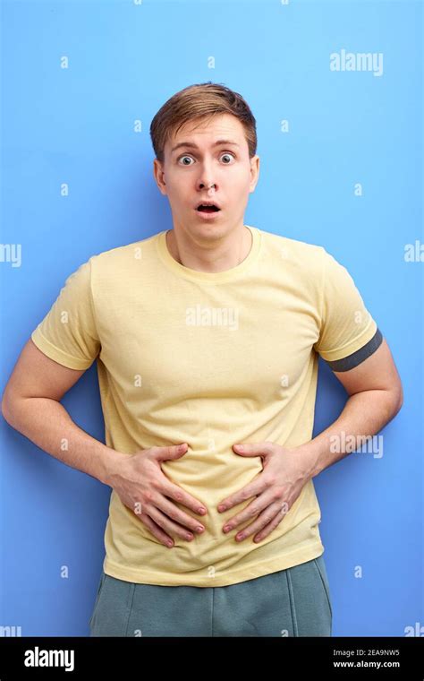 Man Having Painful Stomach Ache Chronic Gastritis Or Abdomen Bloating
