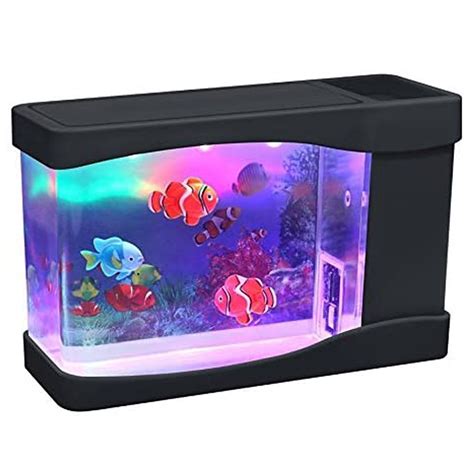 Playlearn Mini Aquarium Fake Fish Tank With Led Lights For Office And