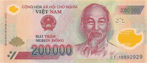 The currency code is myr and currency symbol is rm. RealBanknotes.com > Vietnam p123i: 200000 Dong from 2018