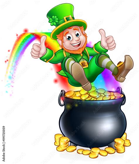 St Patricks Day Leprechaun Pot Of Gold Rainbow Stock Vector Adobe Stock