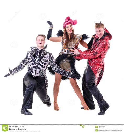 Dancer Team Wearing Carnival Costumes Dancing Stock Image Image Of